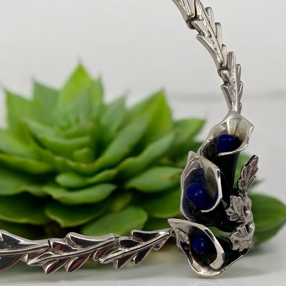 Vtg Taxco Mexico 950 Sterling & Lapis Lazuli Artisan Statement Necklace 136grams - Picture 2 of 10